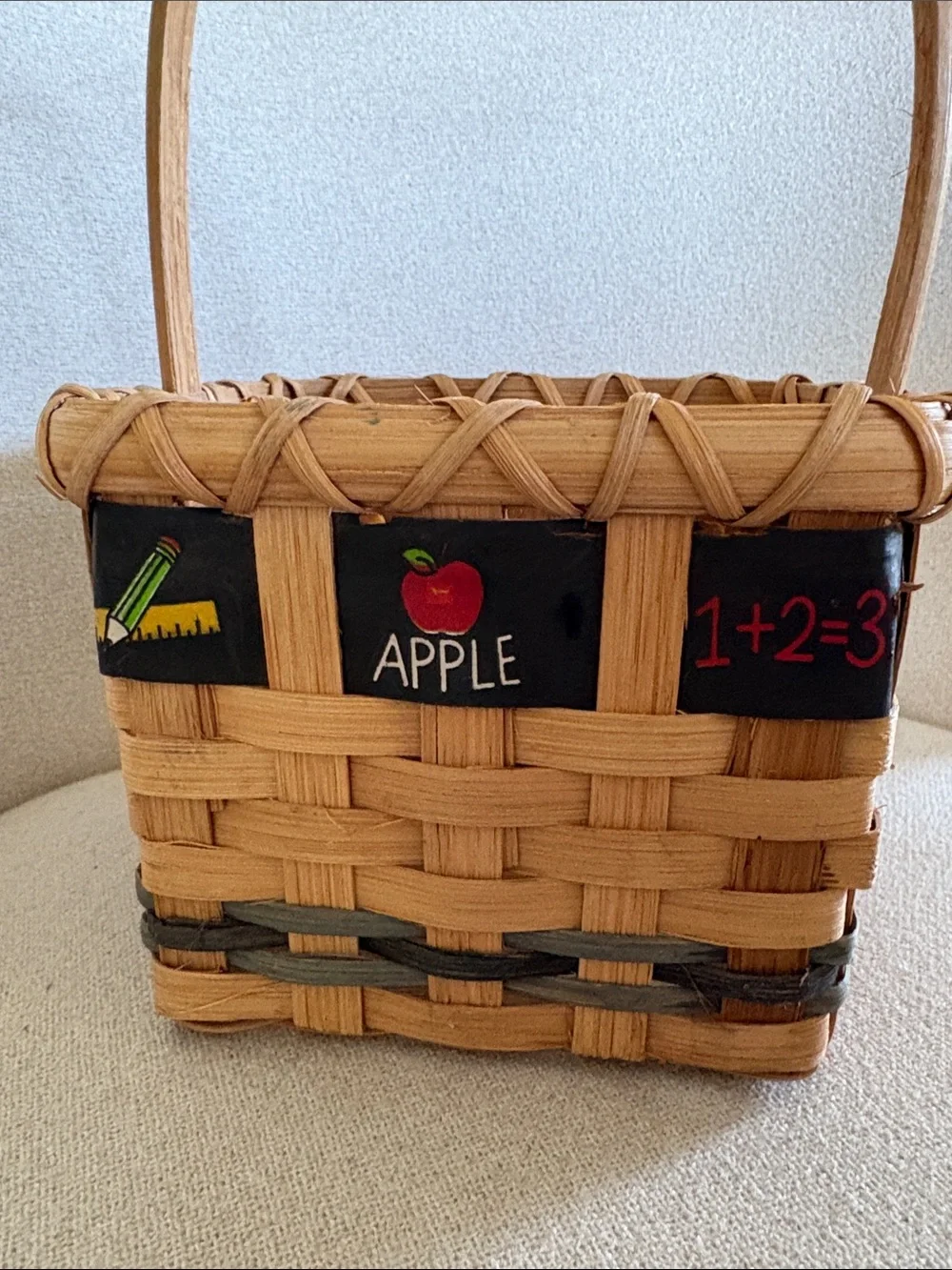 Handwoven Natural Brown teacher Apple Basket with Handle